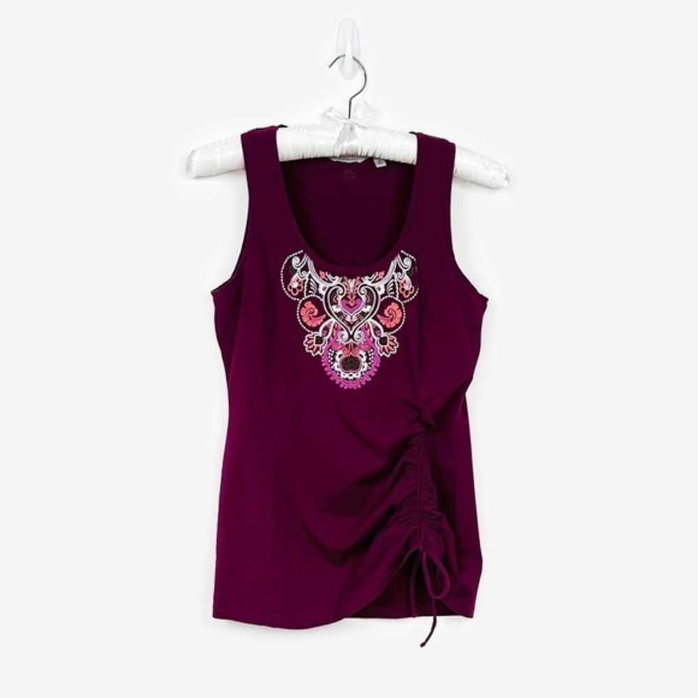 Athleta Cairn Tank Top Size‎ M Burgundy Red Cotton Blend Embroidered Boho Summer